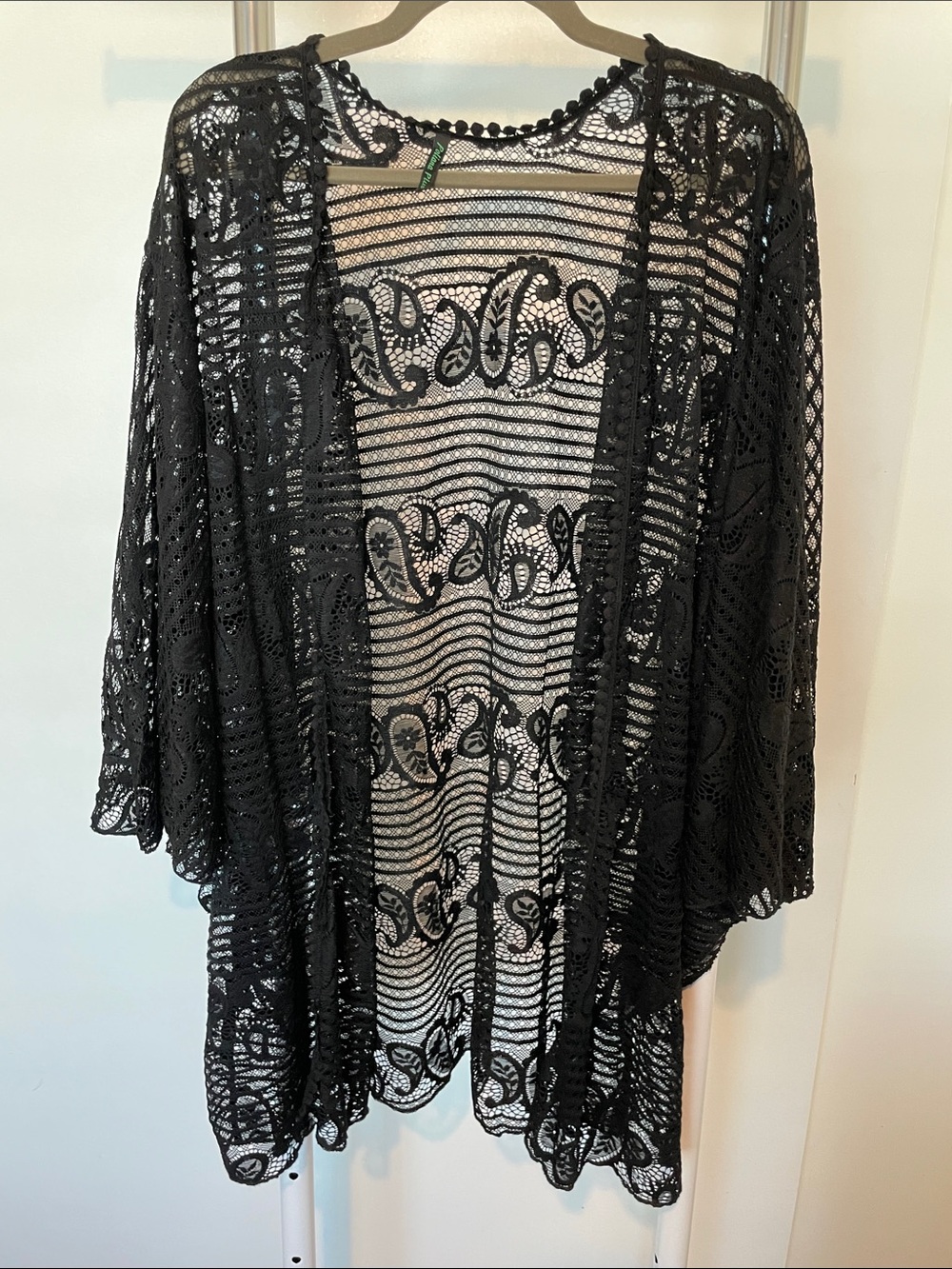 Black Crochet Lace Kimono Cardigan